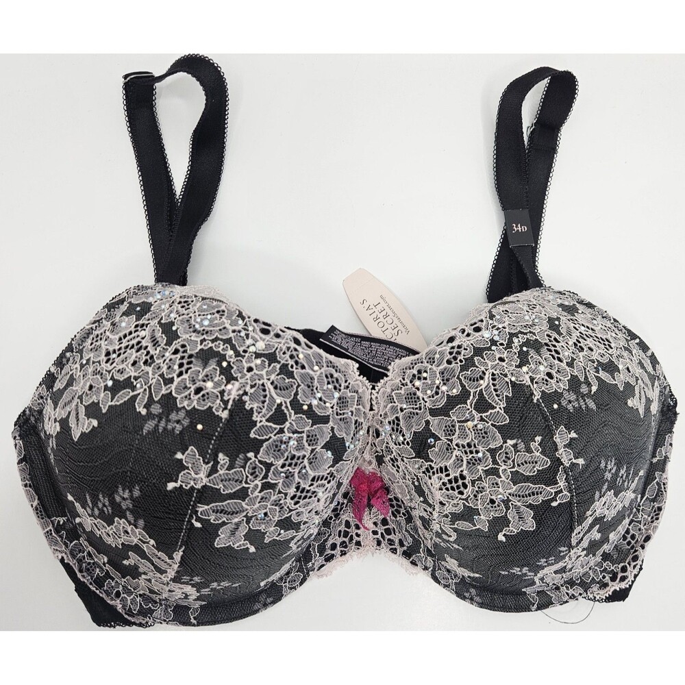 Victoria Secret Very Sexy Push Up Bra Lace Shine Rhinestone Strap 34D NWT